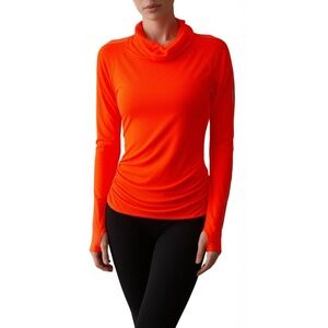 CASCADE SPORT Bright Orange Cowl Neck Ruched Thumbhole Long Sleeve Top Size L